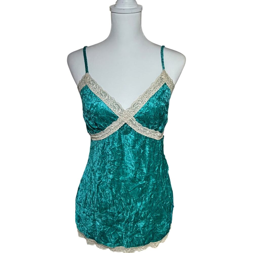 Vintage Y2K Charlotte Russe Teal Velvet Fairycore Cami Size Large